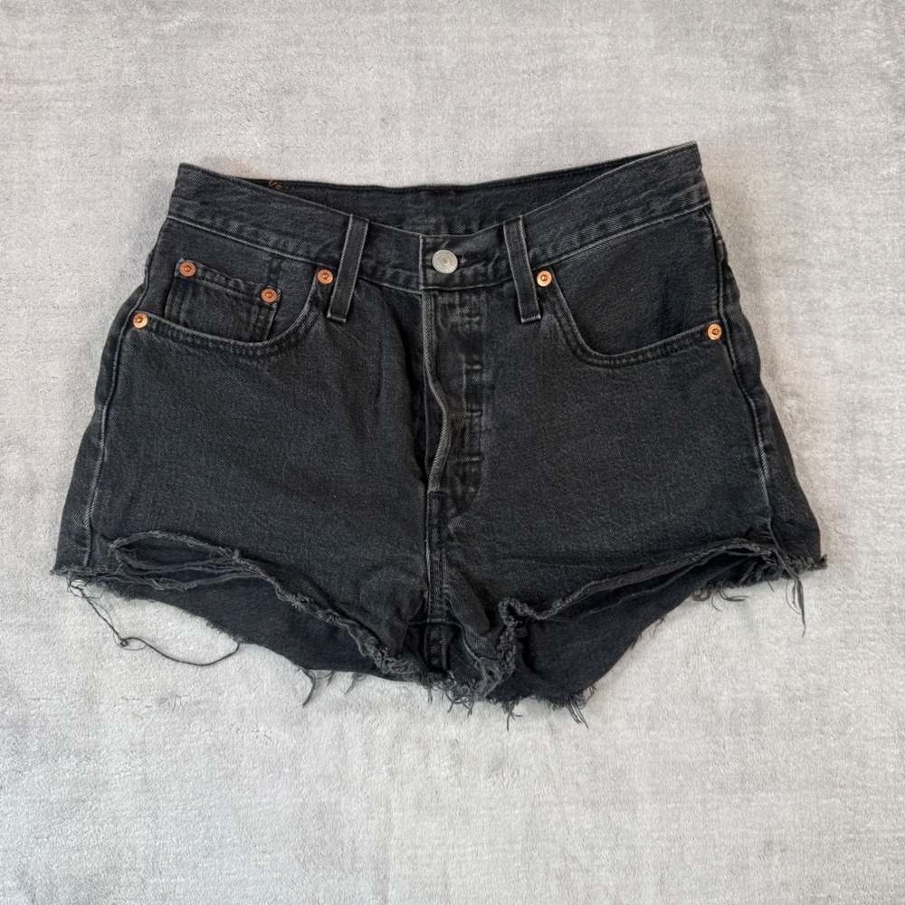 Levis Shorts Womens 25 Black 501 Original Cut Off High Rise Button Fly Denim